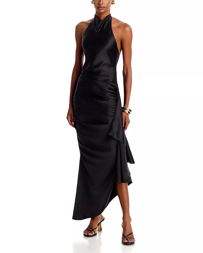 Paris Georgia Mase Silk Ruched Halter Dress