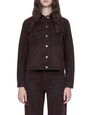 Denim Trucker Jacket in Wine Red Flock