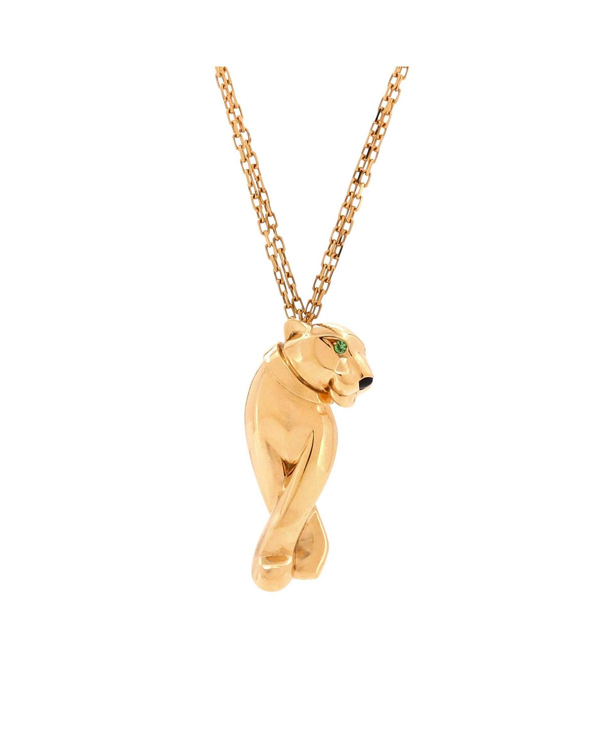 Pre-Owned Cartier Panthere de Cartier Pendant Necklace 18K Gold with Tsavorite and Onyx, 17.75