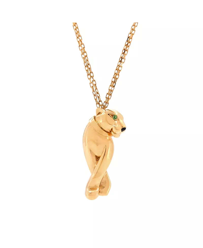 Pre-Owned Cartier Panthere de Cartier Pendant Necklace 18K Gold with Tsavorite and Onyx, 17.75
