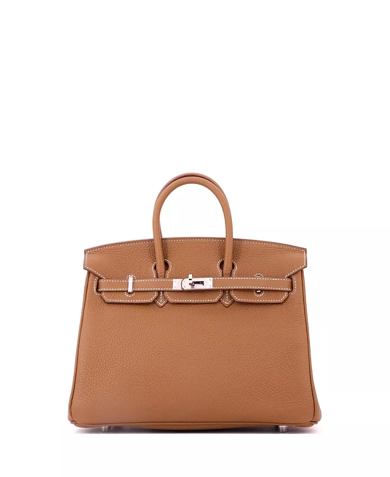 Pre-Owned HERMES Birkin 25 Togo Leather Palladium Tone Satchel