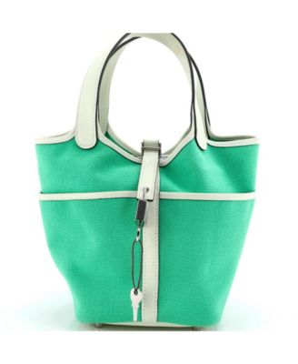Picotin Canvas & Leather Top Handle Bag