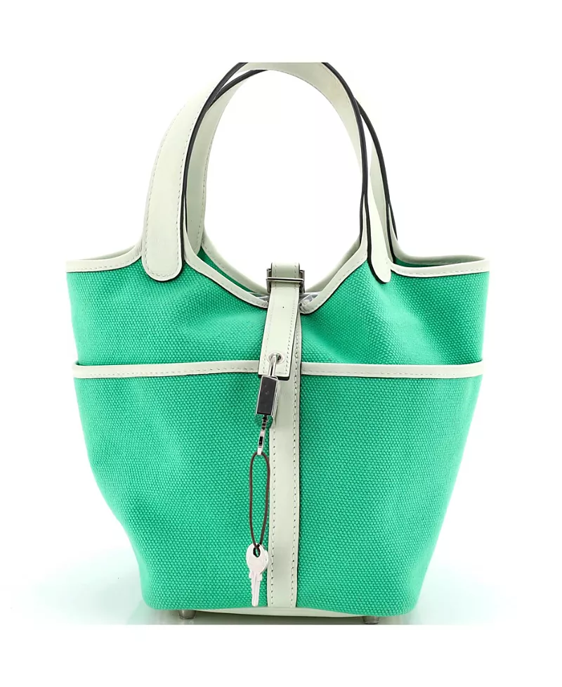 Pre-Owned HERMES Picotin Canvas & Leather Top Handle Bag