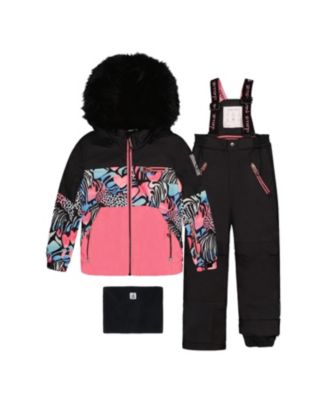 Deux Par Deux Girls' Play Zebra Jacket & Reinforced Pants Two Piece Snowsuit - Big Kid In Multi