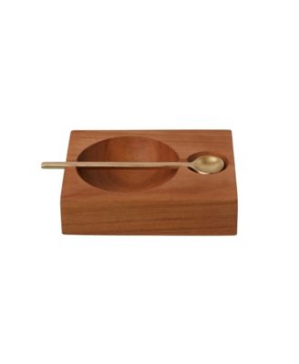  Teak Plank Spice Cellar with Gold Spoon