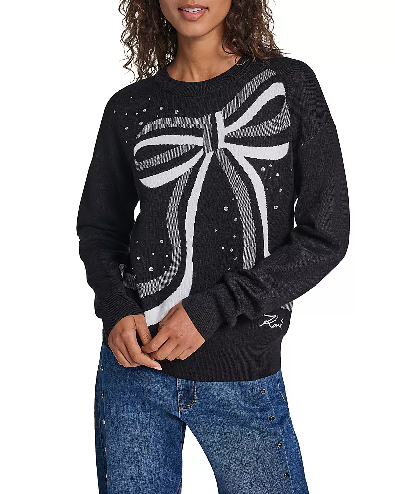 Karl Lagerfeld Paris Embellished Large Bow Sweater