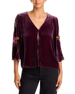 Velvet Embroidered Sleeve Top