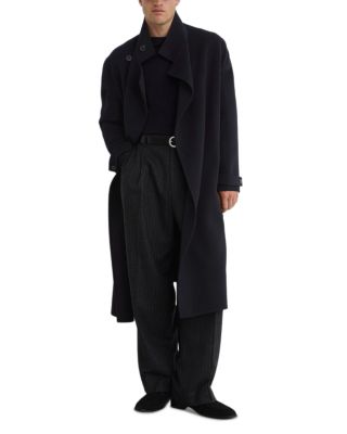 Selation Wool Blend Tie Waist Long Overcoat
