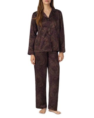 Satin Notch Collar Long Pants Pajama Set