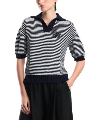 Striped Cotton Blend Polo Collar Shirt