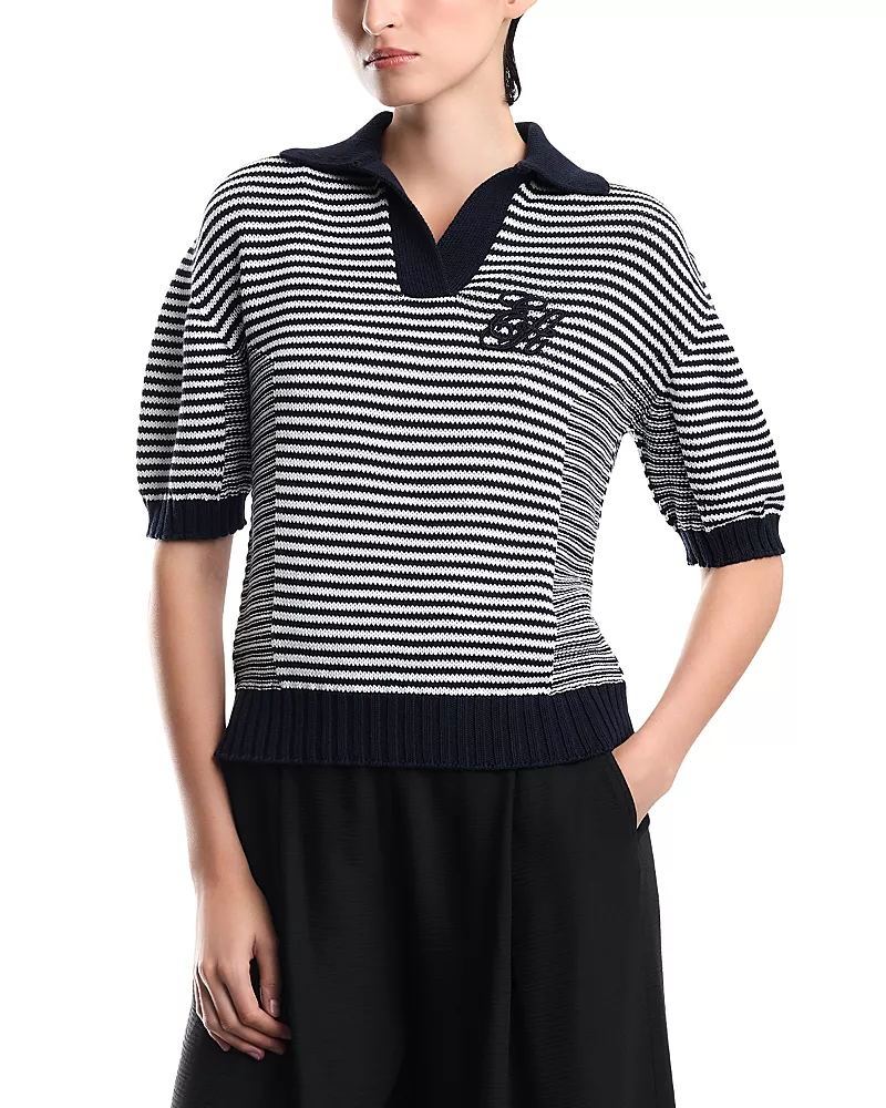 Emporio Armani Striped Cotton Blend Polo Collar Shirt