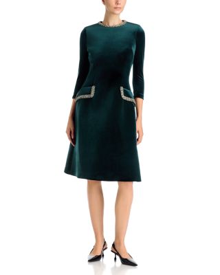 Embellished Velvet A-Line Dress