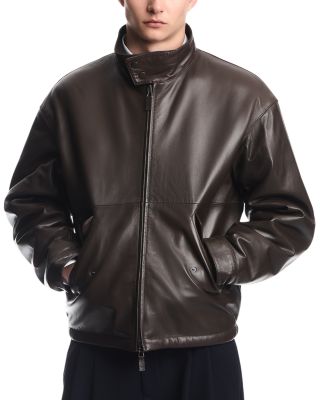 Leather Stand Collar Zip Blouson Jacket