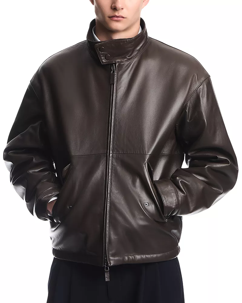 Emporio Armani Leather Stand Collar Zip Blouson Jacket