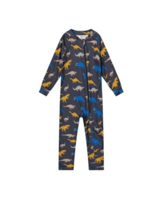 Boys' One Piece Dinosaur Fleece Asymmetric Zip Thermal Underwear - Little Kid, Big Kid