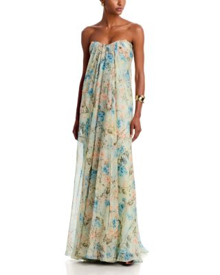 Floral Silk Chiffon Bustier Evening Dress