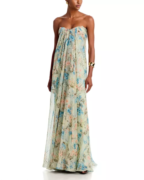 Floral Silk Chiffon Bustier Evening Dress