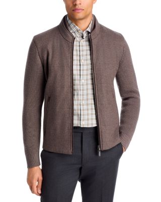 Wool Flannel Channel Quilt Blouson With Knit Sleeves
