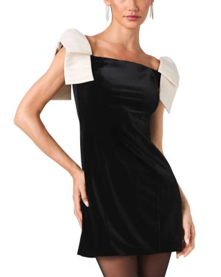 Carey Velvet Bow Shoulder Mini Dress