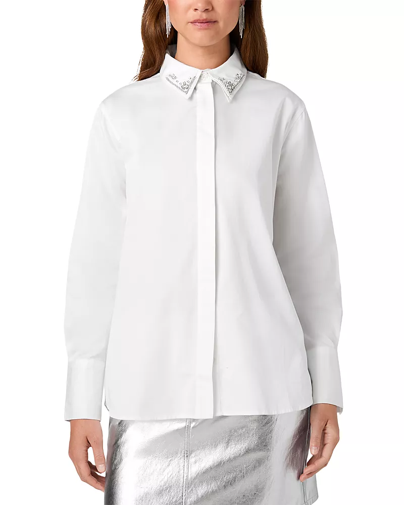 French Connection Alexis Poplin Embellished Collar Shirt
