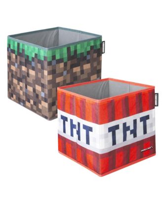  2 Piece Tnt & Grass Block Fabric Storage Boxes, Ages 3+
