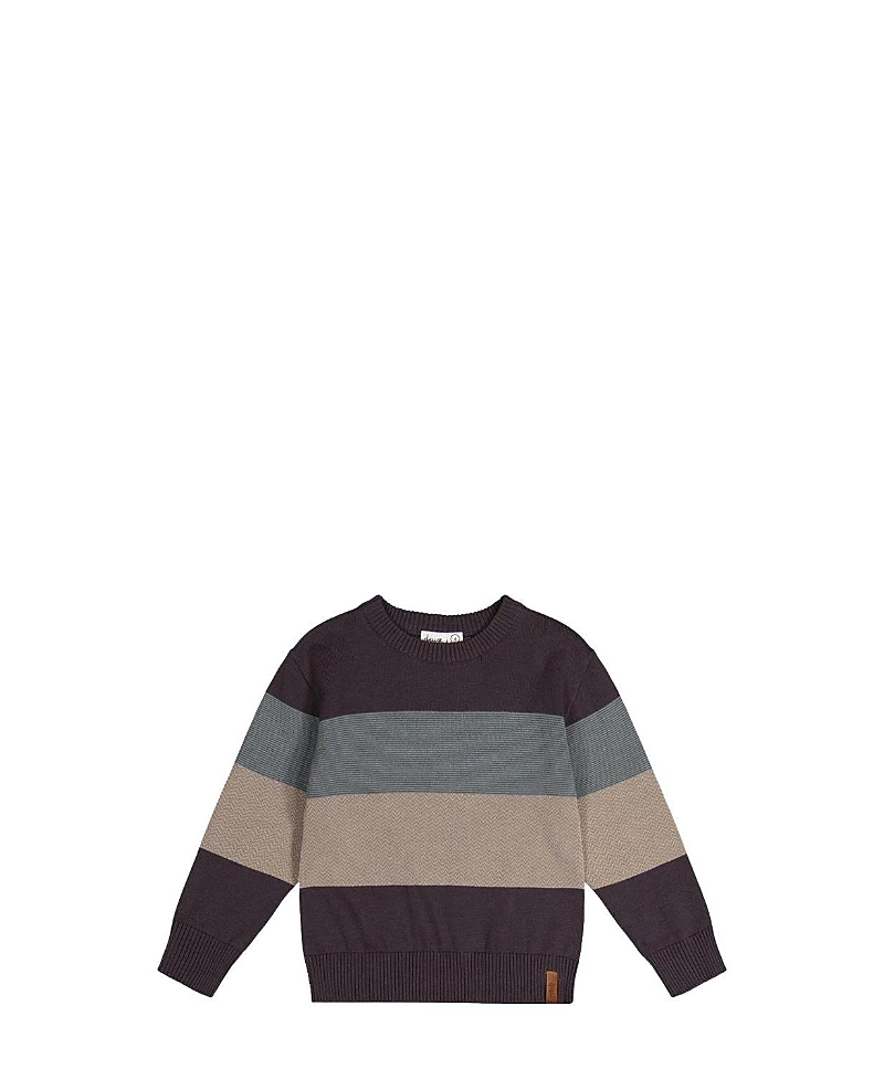 Deux par Deux Boys' Colorblock Knit Ribbed Cuffs Crew Neck Sweater - Little Kid