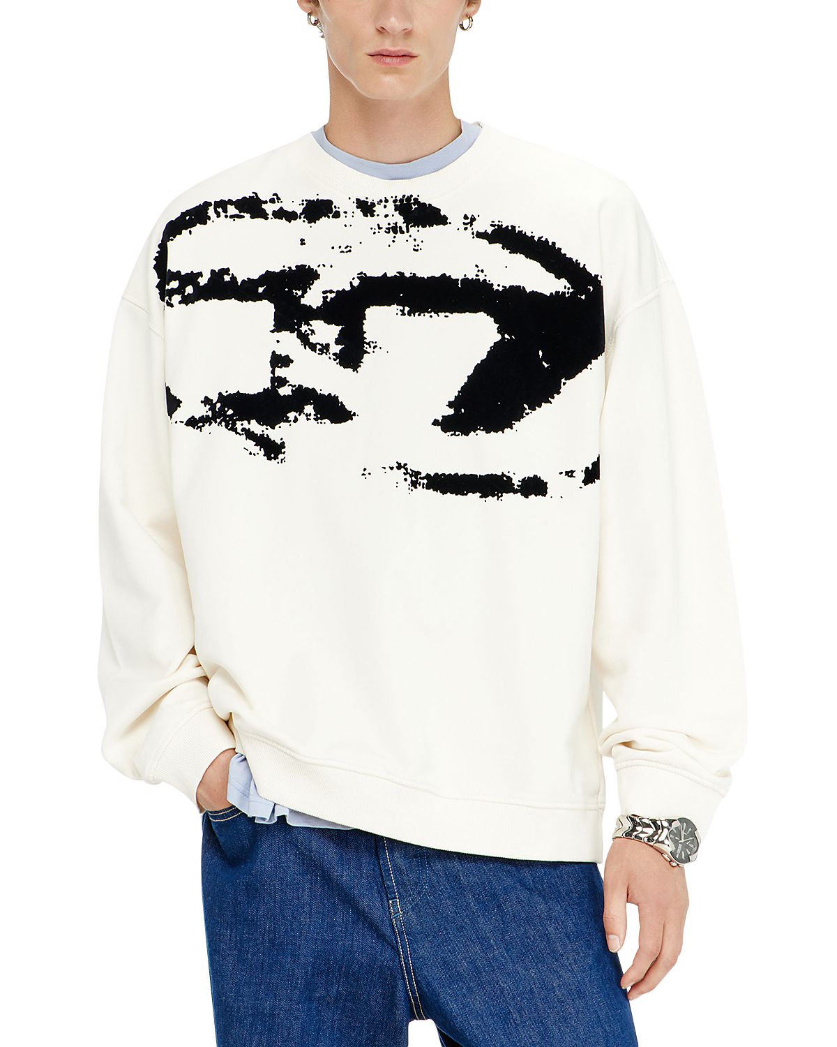 Diesel Cotton Oval D Flock Print Crewneck Sweatshirt