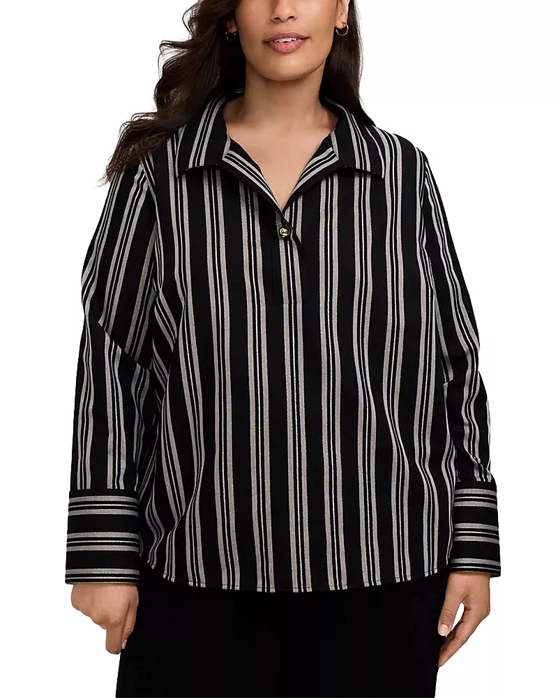 Foxcroft Plus Catalina Lurex Striped Shirt