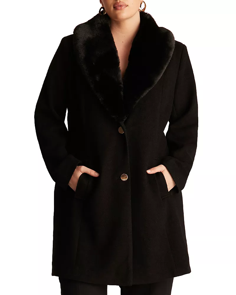 Estelle Plus Albany Faux Fur Collar Coat