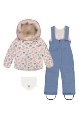  Girls' Floral Two Piece Coat Pants & Neckwarmer Snowsuit - Little Kid