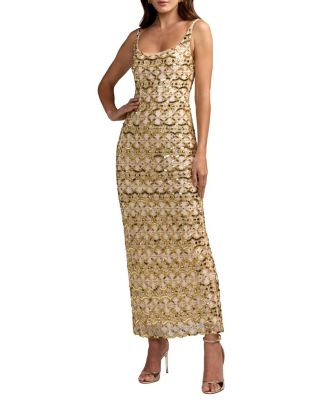  Beaded Mesh Sleeveless Scoop Neck Ankle Dress