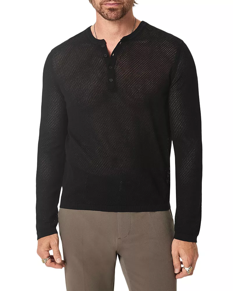 John Varvatos Quinn Cotton Mesh Stitch Henley Shirt