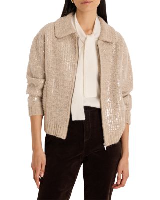 Shimmer Knit Zip Front Sweater