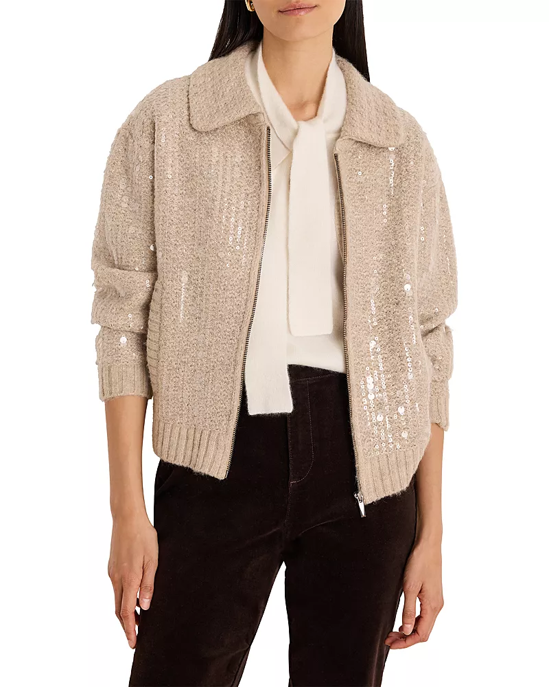 Nic+Zoe Shimmer Knit Zip Front Sweater