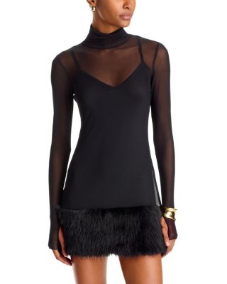 Saige Faux Fur Trim Mesh Mini Dress