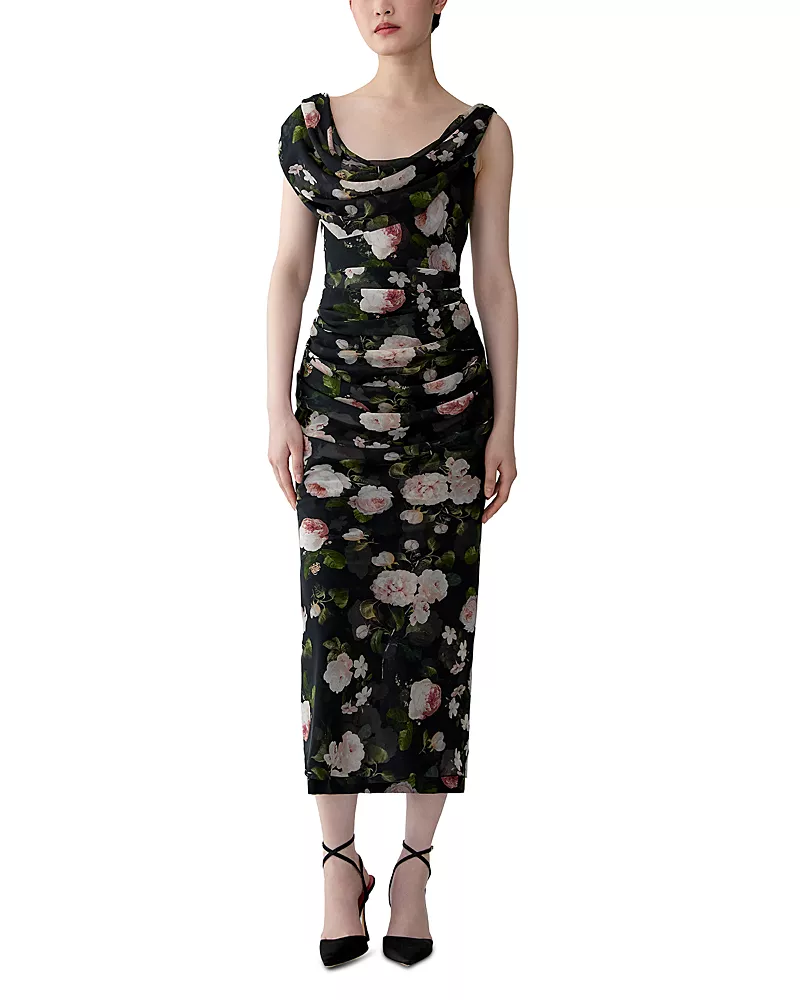 Carolina Herrera Silk Draped Off Shoulder Dress