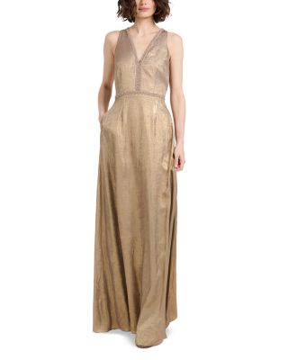 Foiled Chiffon V Neck Gown