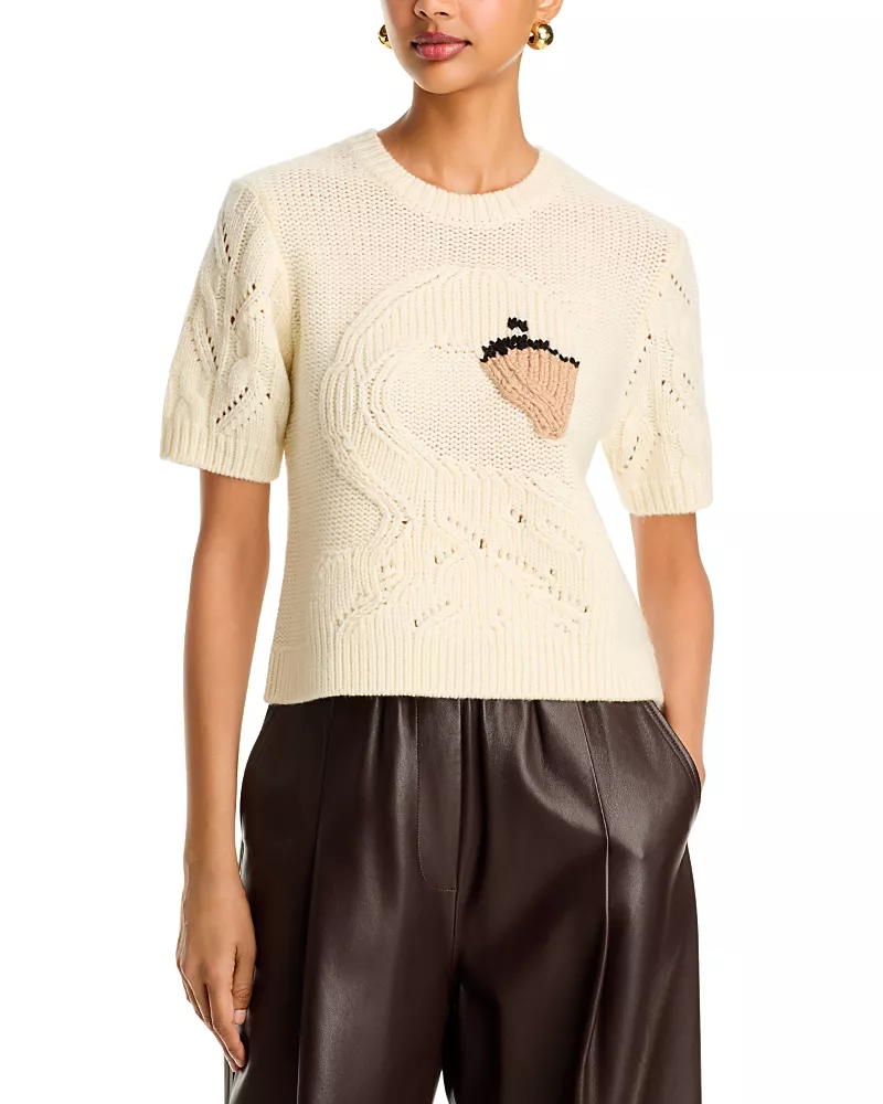 Tanya Taylor Baxter Wool Swan Short Sleeve Sweater