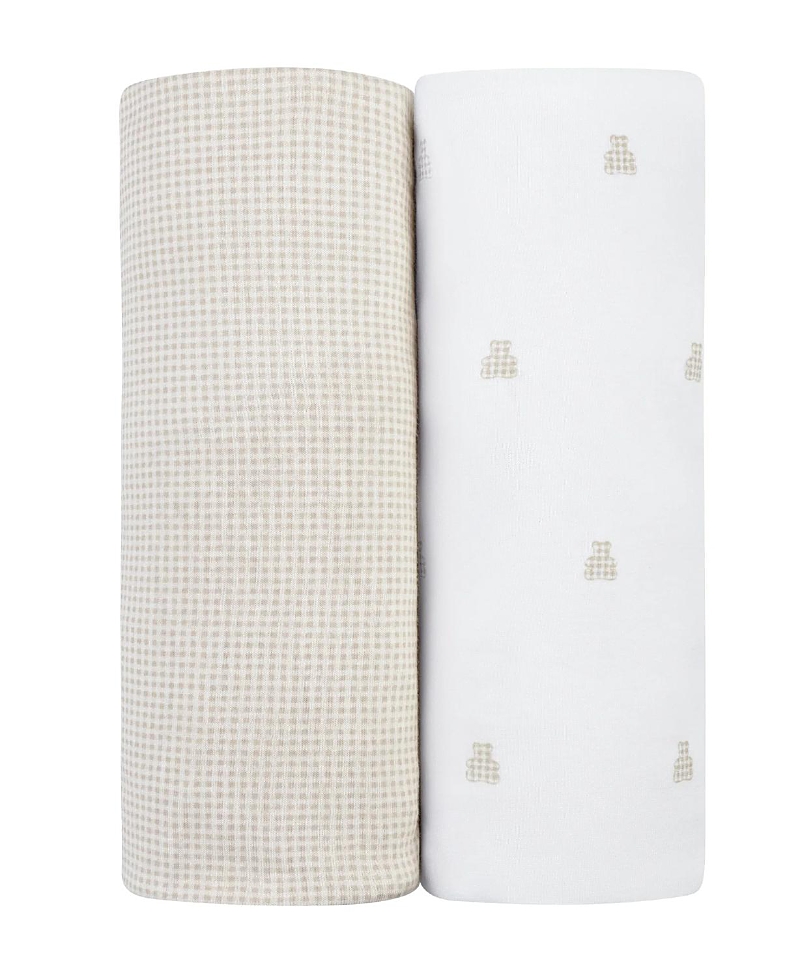 Ely's & Co. Unisex Gingham Bear Collection Changing Pad Cover Cradle Sheet Set -Baby