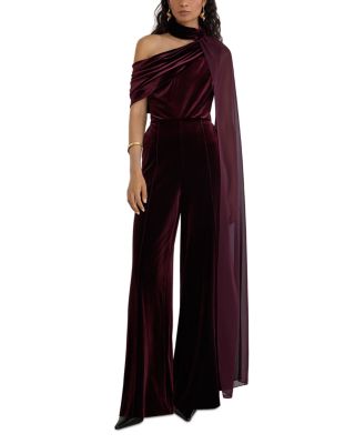 Carrie Stretch Velvet One Shoulder Jumpsuit