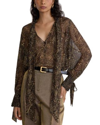 Silk Blend Tie Neck Blouse
