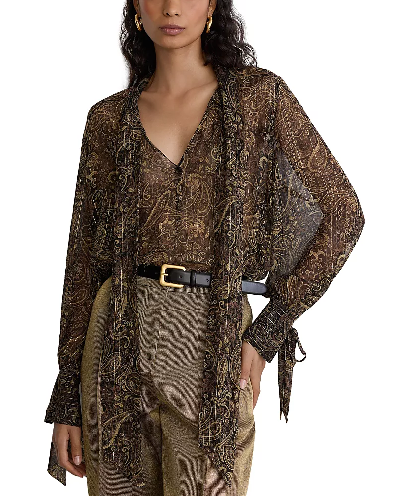 Reiss Silk Blend Tie Neck Blouse