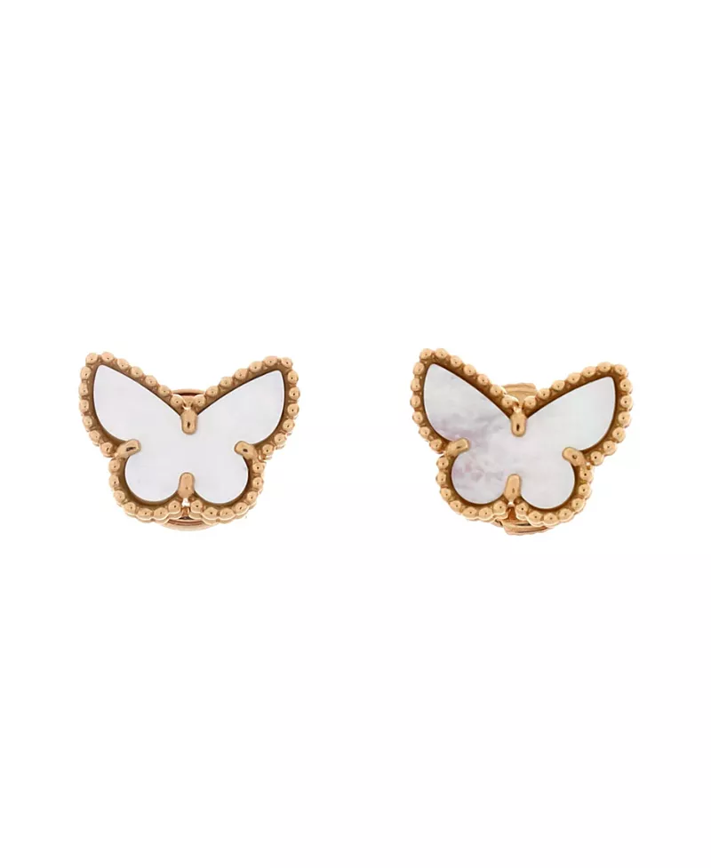 Pre-Owned Van Cleef & Arpels Sweet Alhambra Butterfly Stud Earrings 18K Gold and Mother of Pearl