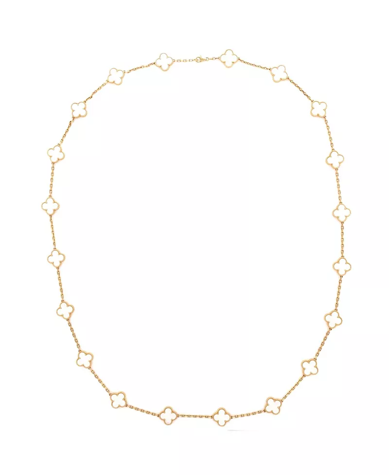 Pre-Owned Van Cleef & Arpels Vintage Alhambra 20 Motifs Necklace 18K Gold and Mother of Pearl, 33.75