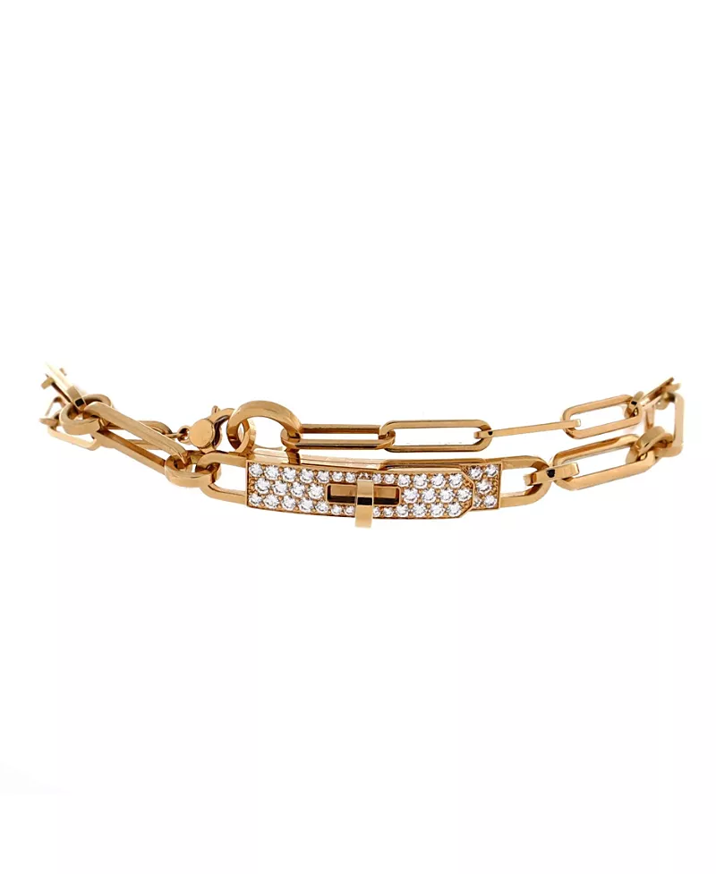Pre-Owned HERMES Small Kelly Chaine Double Tour Convertible Bracelet 18K Gold and Pave Diamonds