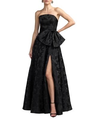 Petite Strapless Butterfly Brocade A-Line Gown With Bow