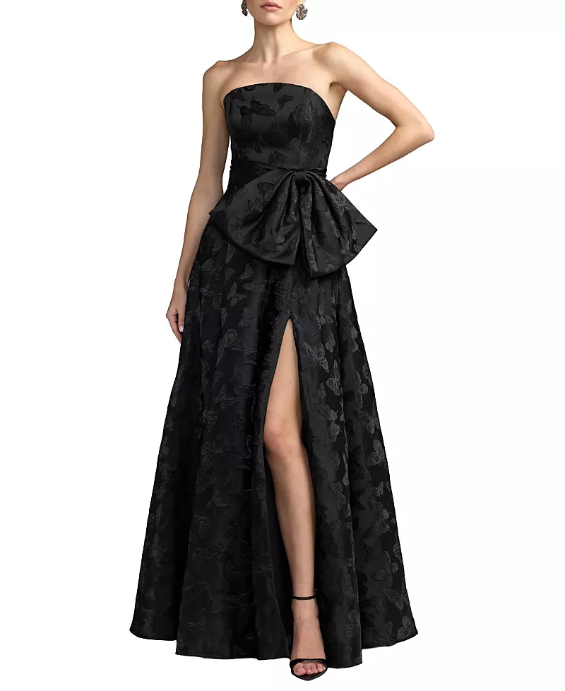 Mac Duggal Petite Strapless Butterfly Brocade A-Line Gown With Bow