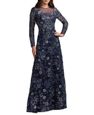  Floral Embellished Mesh A Line Gown