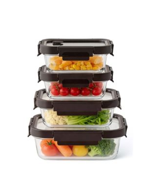  Rectangular Glass Food Storage Container Set with Lids, 4-Piece Set
