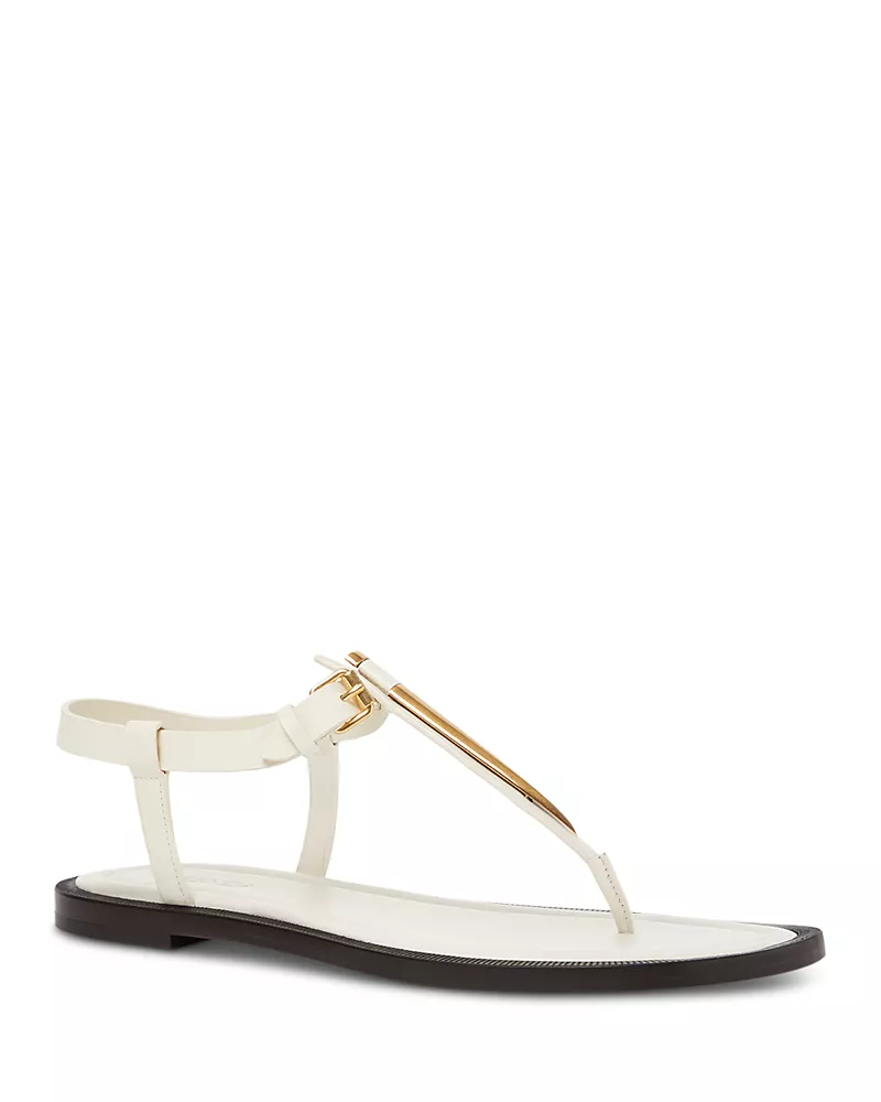 Fendi Women's Artiglio Embellished Leather T Strap Sandals